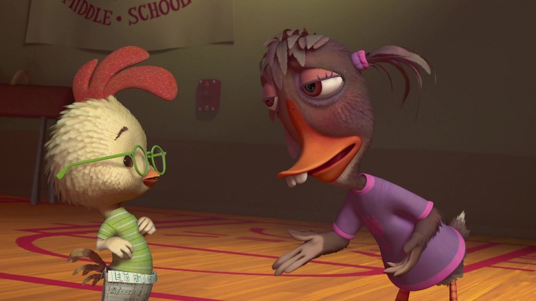 Chicken Little talks to Abby Mallard