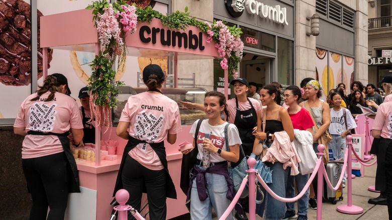 People lining up at Crumbl store